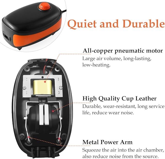 FEDOUR 4W/5W/8W Aquarium Corded Electric Air Pump, 96GPH/160GPH/256GPH Dual Outlets 4 Outlets Oxygen Pump, Ultra Quiet Aquarium Bubbler for up to 300 Gallon Fish and Turtle Tank-PawvioPets