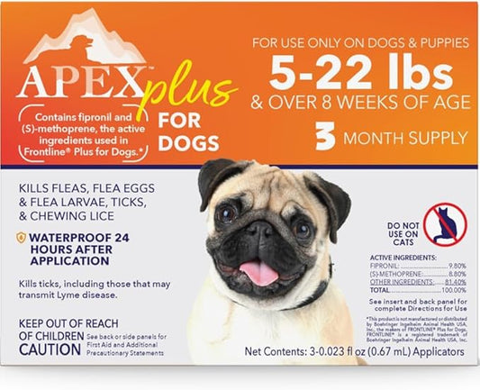 Apex Plus Flea and Tick Prevention for Dogs | Small (5-22 lbs) | 3-Month Supply | Dog Flea and Tick Treatment | 24-Hour Activation, Waterproof, 30-Day Protection-PawvioPets