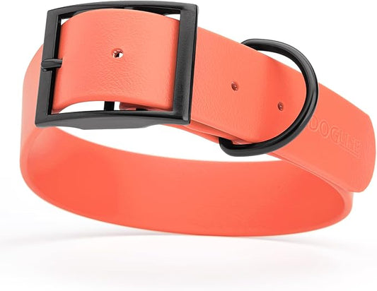 Dogline Biothane Waterproof Dog Collar Strong Coated Nylon Webbing with Black Hardware Odor- Proof for Easy Care Easy to Clean High Performance Fits Small Medium or Large Dogs, Coral-PawvioPets
