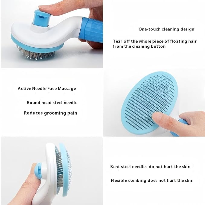 Cat Hair Brush, Cat Brush for Shedding with Metal Comb, Self Cleaning Pet Hair Brush with Release Button - Skin Friendly Deshedding Grooming Brush for Short and Long Haired Cats-PawvioPets