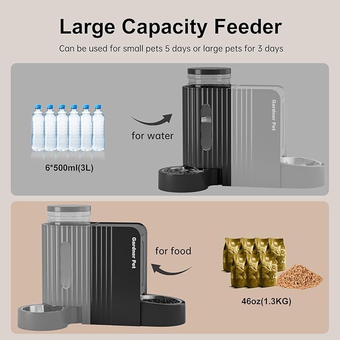 Gardner Pet Automatic Gravity Cat Food Feeder and Water Dispenser Stainless Steel Two-in-One Set Large Capacity Dispenser for Pets Dogs, Puppies, Kittens-PawvioPets