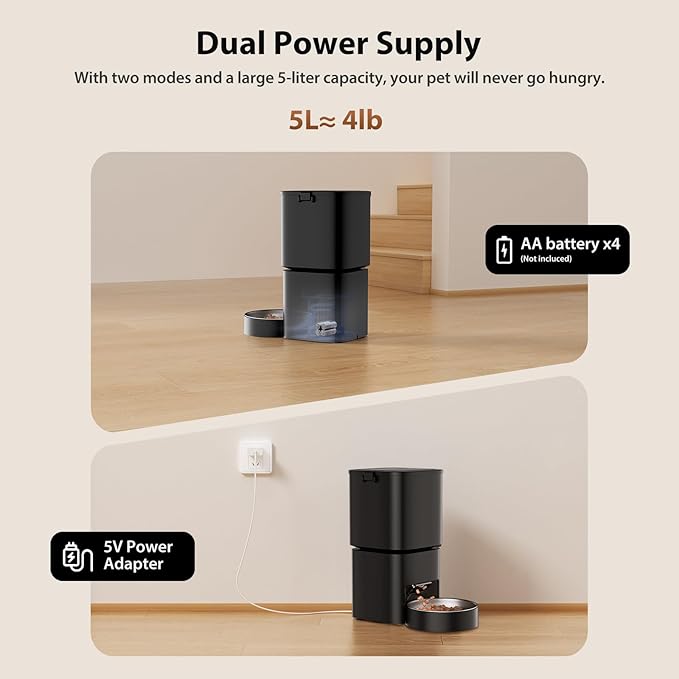 Automatic Cat Feeder, 5L/21 Cup Timed Automatic Pet Feeder, Dual Power Auto Dog Feeders, Pet Dry Food Dispenser for Cats & Small Dogs, 1-10 Meal Programmable 1-15 Portion Control Cat Feeder(Not WiFi)-PawvioPets