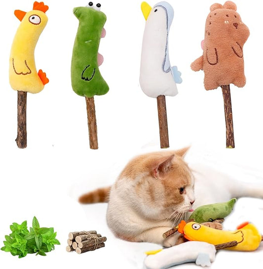 4-Piece Catnip Toys with Valerian Stick Catnip Toys with Various Cute Animal Styles, Plush Cat Toys for Indoor Cats, Cat Chew Toys Kitten Toys-PawvioPets