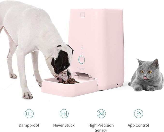 DOGNESS 6L Smart Feeder, Wi-Fi Enabled Pet Feeder for Cat and Dog, Smartphone App for iOS and Android, Portion Control, Fresh Lock System Auto Food Dispenser Pink-PawvioPets
