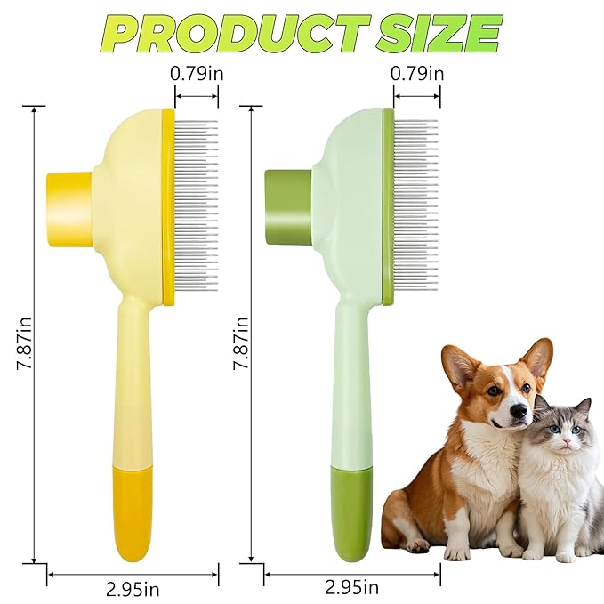 Flea Combs for Cats and Dogs with Release Button,Long & Short Stainless Steel Teeth for Deshedding, Fine Tooth Pet Brushes for Grooming Pet Hair Removal for Long and Short Hair 2 Pack-PawvioPets