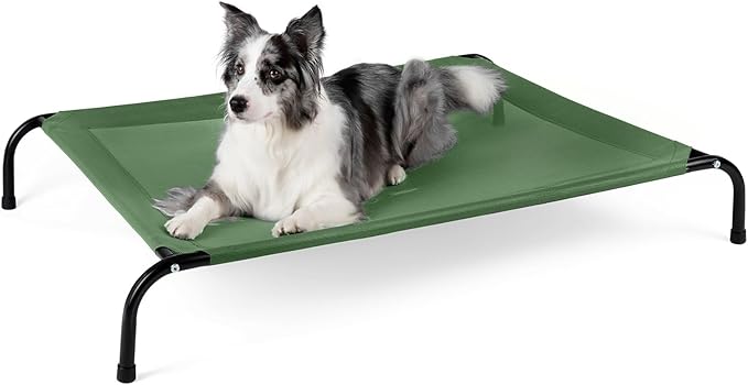 Cooling Elevated Dog Bed for Extra Large Dogs with Non-Slip Floor Protectors & Breathable Mesh, XL Raised Indoor & Outdoor Dog Cot Hammock, 54" L x 35.5" W x 8" Th, X-Large, Green-PawvioPets