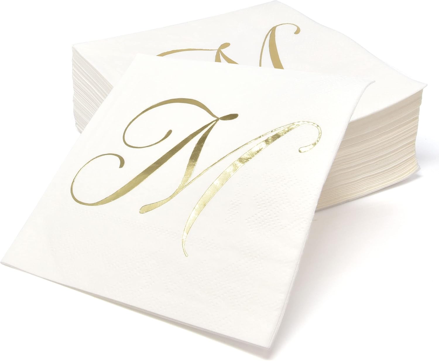 Gift Boutique 100 Gold Monogram Cocktail Napkins Letter M Disposable Paper Pack Elegant Metallic Golden Foil Hand Napkin for Powder Room Wedding Holiday Birthday Party Baby Shower Decorative Towels