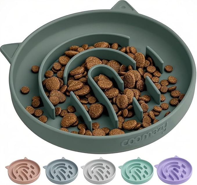 Coomazy Silicone Slow Feeder Dog Cat Bowls, Interactive Puzzle Toy for Pets Food Training, Keeps Dogs Cats Busy, Prevents Puppy Kitty Overeating (Dark Green, 1.4Cup)-PawvioPets