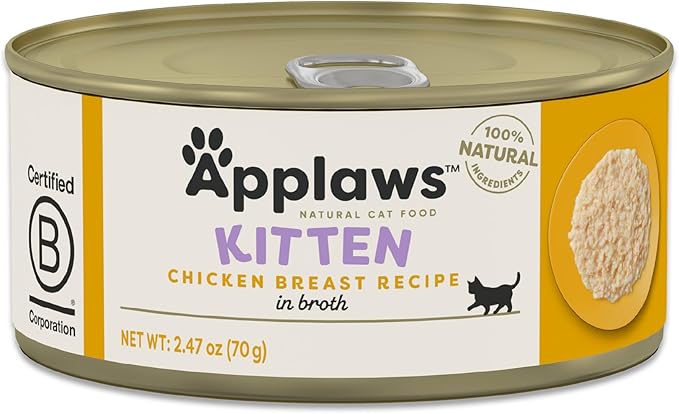 Applaws Natural Wet Kitten Food in Broth, Limited Ingredient Canned Wet Kitten Food, No Additives, Made with Natural Ingredients, Chicken Breast in Broth (24 x 2.47oz Cans)-PawvioPets