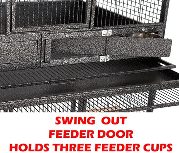 Extra Large Single Stacker Strong Heavy Duty Wrought Iron Breeder Parrot Aviary Bird Breeding Breeder Cage with Side Nest Breeding Doors On Wheels-PawvioPets