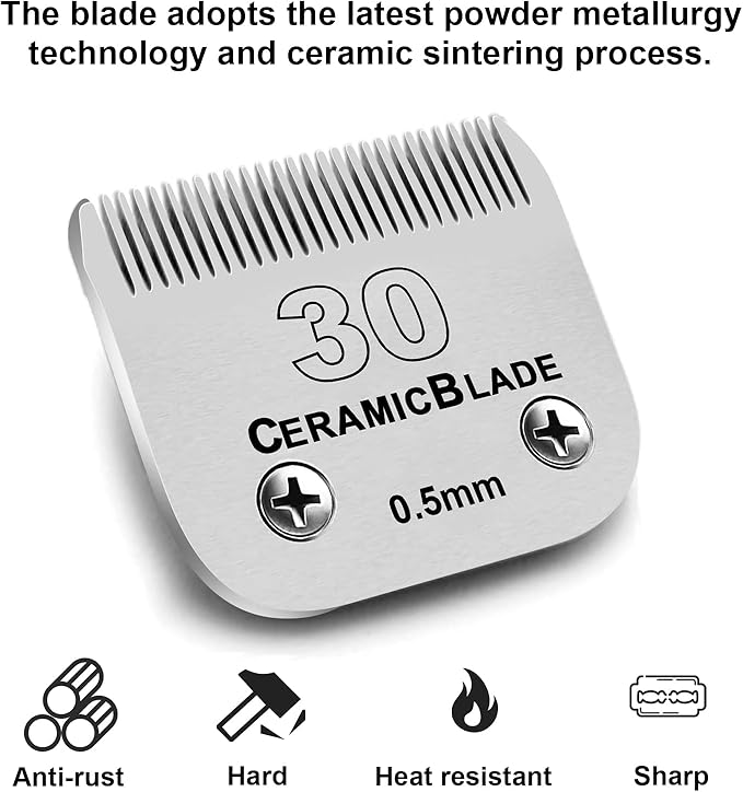 Audoc 3Pack #30 Blade Dog Grooming Clipper Replacement Blades Compatible with Wahl/Oster Dog Clippers,Detachable Ceramic Blade & Stainless Steel Blade,Size-30, 1/50-Inch Cut Length (64260)-PawvioPets