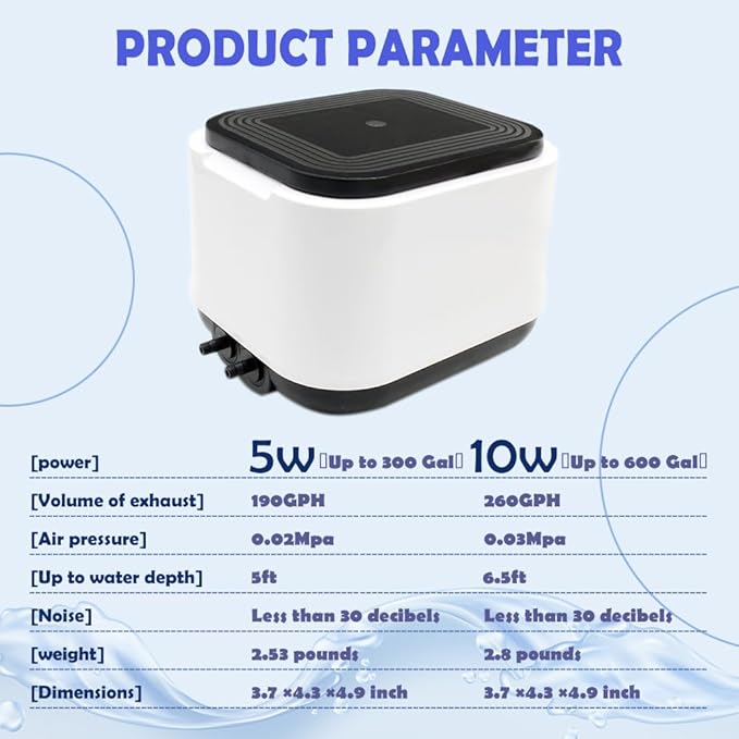 Aquarium Air Pump Quietest for Fish Tank 20-300Gallon/20-600Gallon,2 Air Outlets Ultra Silent Powerful Adjustable Aerator Pump for Livewell 190GPH/260GPH 5W/10W,Air Stones, Tubing, Check Valve-PawvioPets