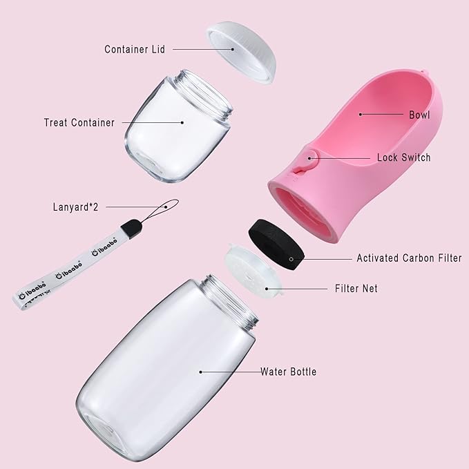 Dog Water Bottle with Food Container, Travel Puppy Water Bowl, Portable Pet Dispenser, Dog Stuff Accessories Items, Puppy Essentials Necessities for Yorkie Chihuahua Cat Walking and Hiking-PawvioPets