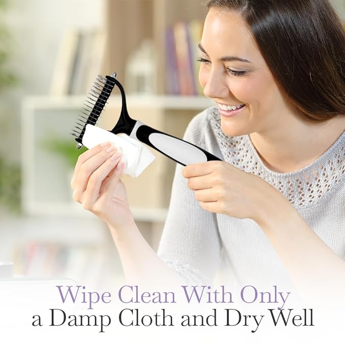 Fuller Brush Dual-Head Dematting Pet Comb - Stainless Steel Teeth with Slightly Sharp Edges - 7 Narrow-Gap & 9 Wider-Gap on Other Side - Use to Remove Stubborn Fur & For Grooming Dogs & Cats-PawvioPets