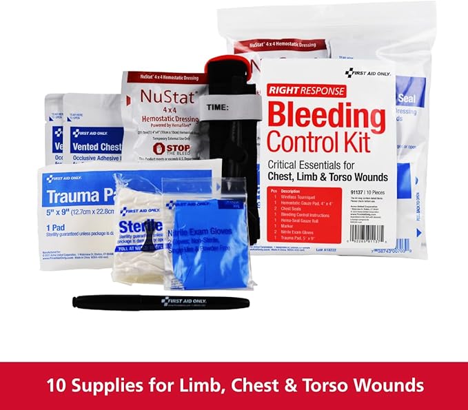 First Aid Only 91137 Critical Essentials Bleeding Control Kit for Chest, Limb & Torso Wounds, 10 Pieces-PawvioPets