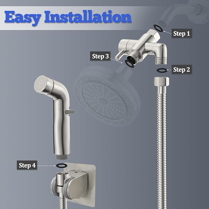 Dog Shower Attachment Metal, YDmeet Pet Shower Attachment for Fast and Clean Pet Bathing and Dog Washing, Brass Shower diverter, Adjustable Pet Shower Sprayer, 8 ft Hose and Shower Holder, Brushed-PawvioPets