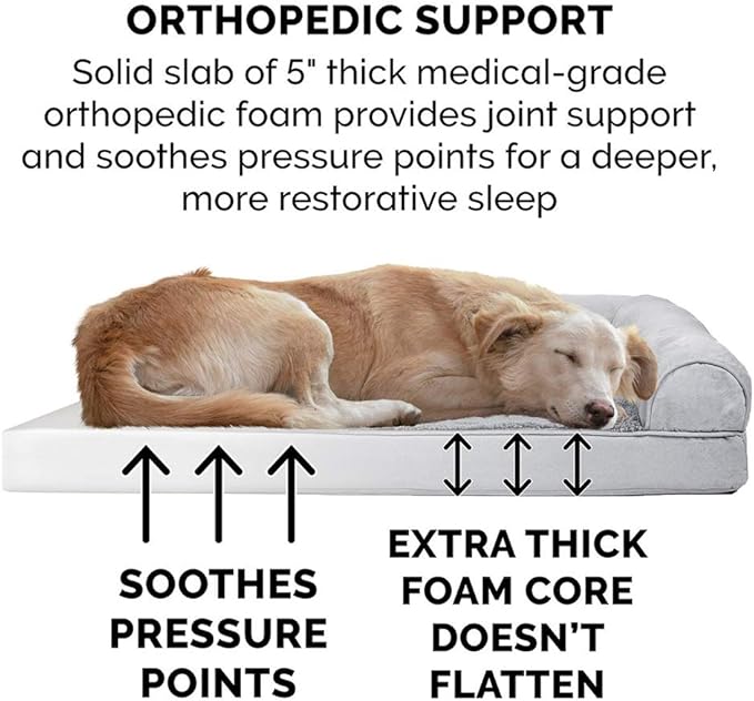 Furhaven Orthopedic Dog Bed for Large Dogs w/ Removable Bolsters & Washable Cover, For Dogs Up to 125 lbs - Plush & Suede Sofa - Gray, Jumbo Plus/XXL-PawvioPets