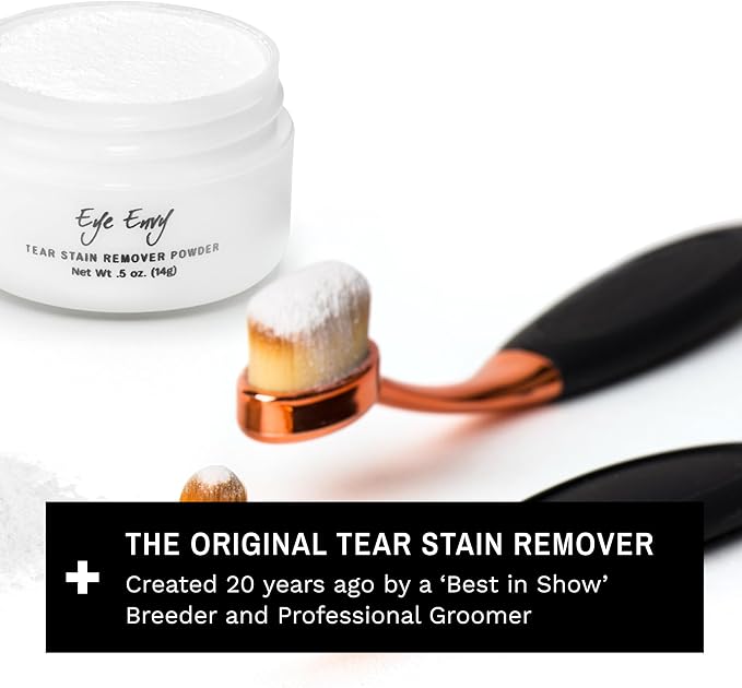 Eye Envy Tear Stain Remover Powder for Dogs and Cats. 100% Natural, Safe. Apply Around Eyes. Absorbs and Repels Tears. Keeps Area Dry. Treats The Cause of Staining. Made in The USA (2.5 oz)-PawvioPets