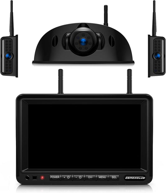 3-Camera Wireless RV Backup Camera System with 7-Inch Monitor, 1 Rear Sharkfin, 2 Side Cameras, DVR Monitor & IR Night Vision, IP69K Waterproof, Compatible with Furrion Pre-Wired RV Trailer-PawvioPets