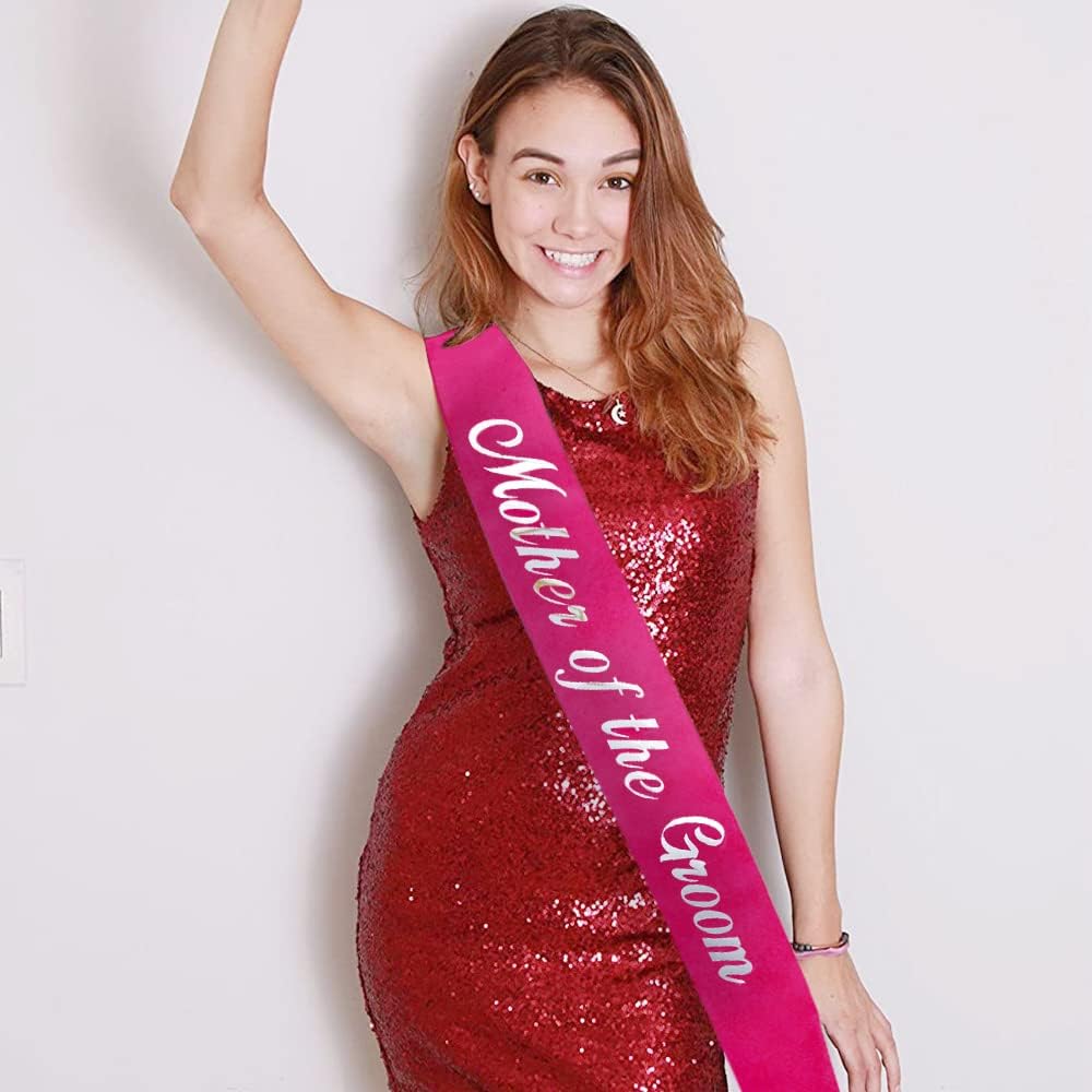 KETAOO Mother of the Groom Sash, Silver Foil Pink Sash for Mother of the Groom for Bridal Shower Favors Engagement or Wedding Party Accessories