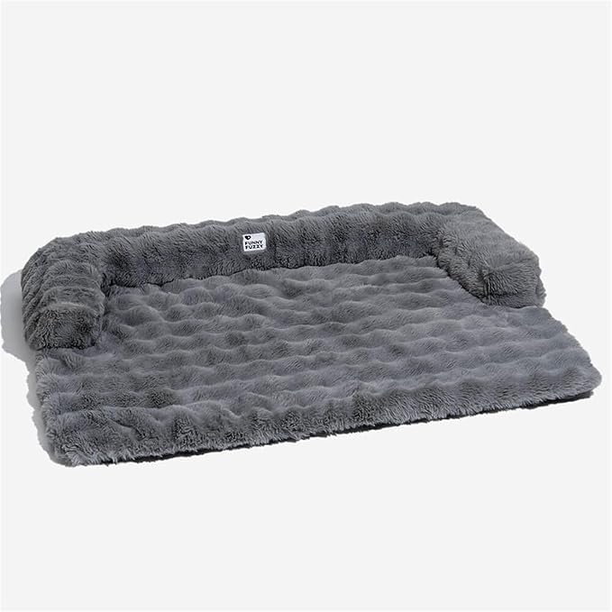 FUNNY FUZZY Pet Fluffy Fuzzy Calming Dog Couch Bed Sofa Protector Washable Pets Mat for Large Medium Small Dogs and Cats (Grey,37.4 × 33.46 × 6.3 in)-PawvioPets