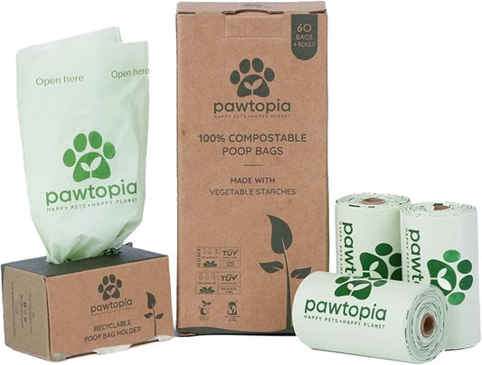 Biodegradable Dog Poop Bags, 60 Count, Certified Home Compostable, Leak-Proof, Easy Open, Standard Size, Supports Sustainable Living-PawvioPets