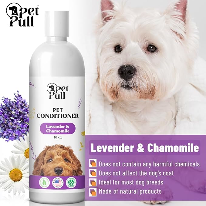 Dog Conditioner Puppy Essentials - Moisturizing Conditioner for Dogs with Lavender and Chamomile Scent - Plant Based Dog Bath Supplies Detangle and Revive Pet's Coat - Made in USA (16 Oz)-PawvioPets