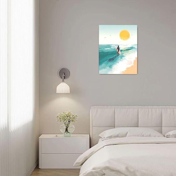 Beach Surfing Wall Art Ocean Coastal Wave Canvas Wall Decor Summer Nature Seascape Pictures Painting Print Framed Artwork Decorations for Bathroom Living Room Office Bedroom 16"x20"-PawvioPets
