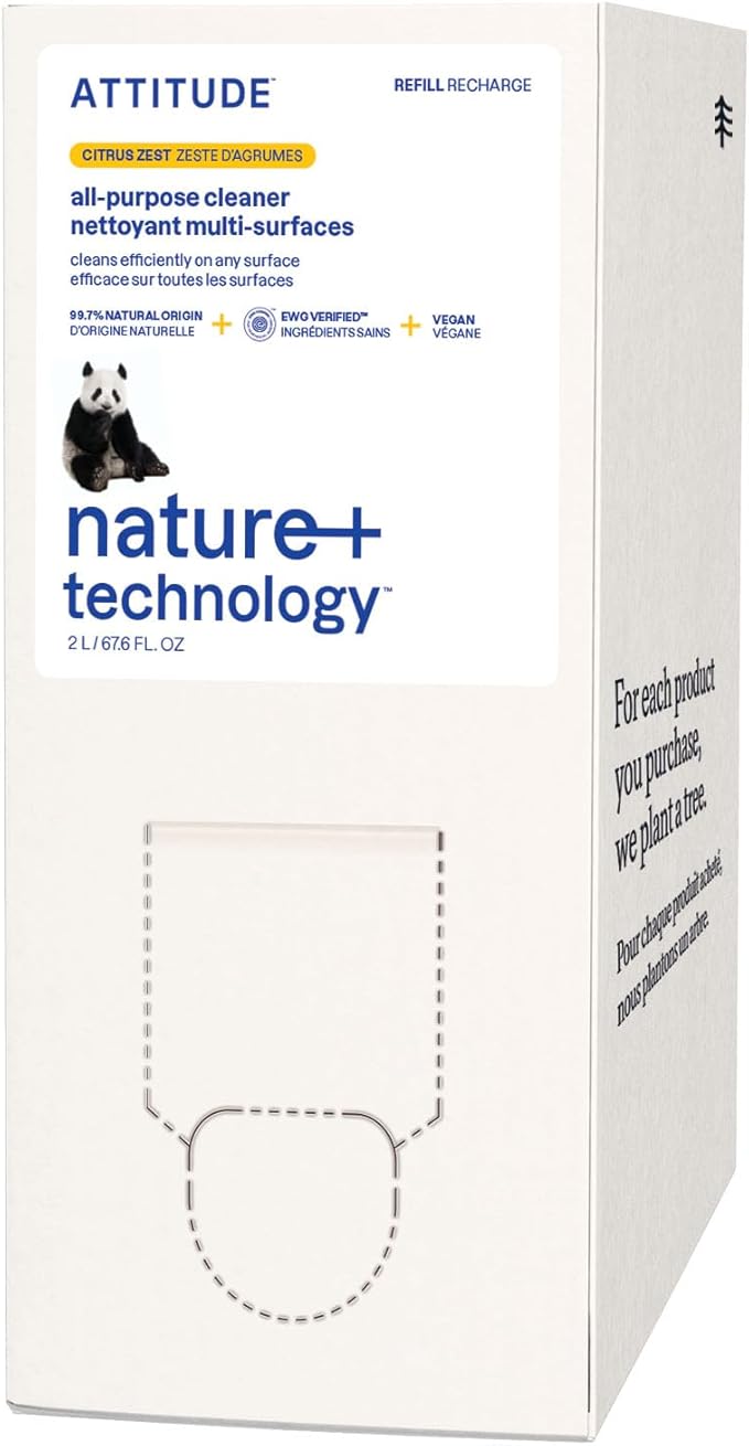 ATTITUDE All-Purpose Cleaner Refill, EWG Verified, Plant-Based & Vegan, Multi-Surface Cleaning Spray, Citrus Zest Scent, 67.6 Fl Oz-PawvioPets