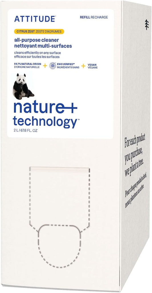 ATTITUDE All-Purpose Cleaner Refill, EWG Verified, Plant-Based & Vegan, Multi-Surface Cleaning Spray, Citrus Zest Scent, 67.6 Fl Oz-PawvioPets