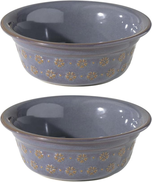 6.3inch Ceramic Set of 2 Dog Bowls, Food and Water Bowls for Small and Medium Dog, 2pcs Basic Dog Bowl, Wide Opening Rounded Edge (2 Bowls, Reactived Glaze -Grey)-PawvioPets