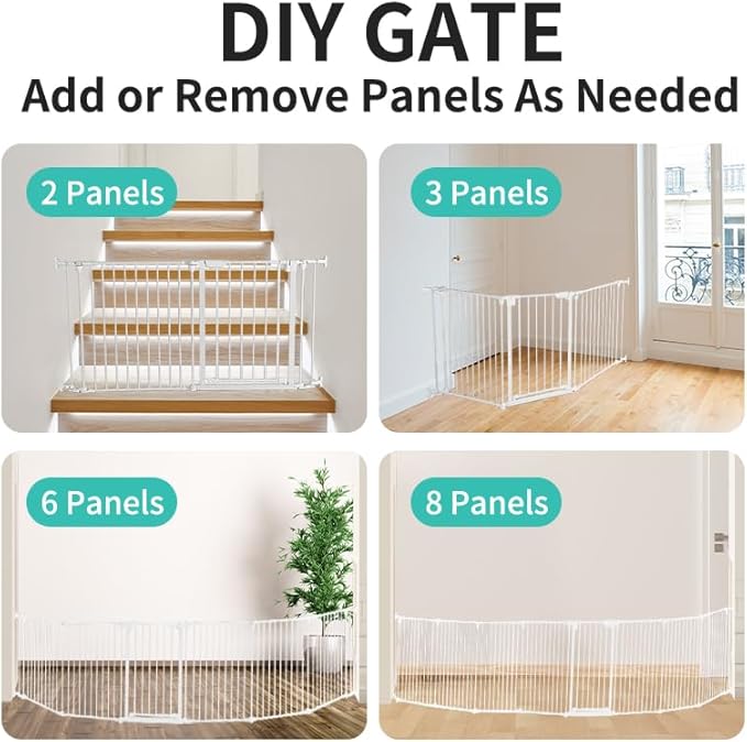 Extra Wide Baby Gate, 30" Tall 189" Wide Configurable Baby Gate Fireplace Safety Fence, Metal Pet Safety Playpen for Toddler/Pet/Dog Christmas Tree Fence (Whtie, 8-Panel)-PawvioPets
