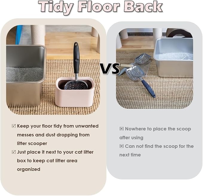 Full Metal Cat Litter Scoop with Holder – Heavy Duty Litter Scooper & Speed Sifter – Aluminum Cat Poop Scooper Captures All Clumps – Washable Stand for Easy Cleaning-PawvioPets