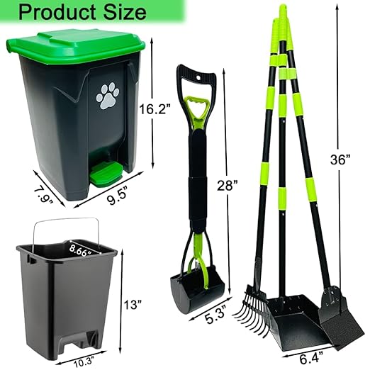 20L/5Gallon Dog Poop Trash Can Outside with Pooper Scooper & 50 Waste Bags- Outdoor Dog Poop Trash Can with Lid, Foot Pedal and Removable Inner Bin Waterproof and Odor Control-PawvioPets