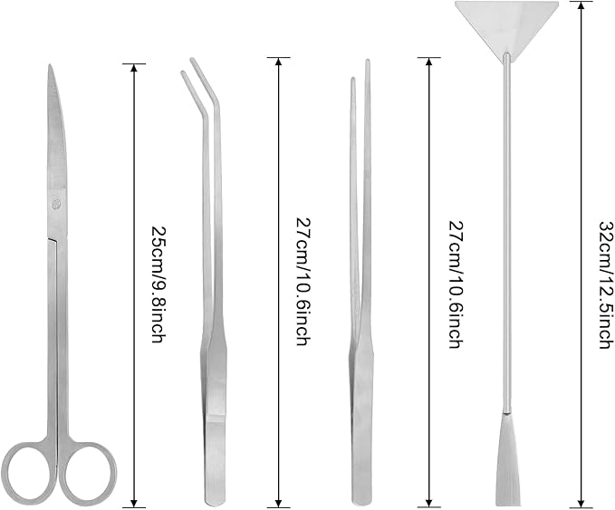 Aquarium Aquascaping Tool Stainless Steel Aquascape Tools Kit 4 in 1 Anti-Rust Fish Tank Starter Kit with Tweezers Scissors Spatula for Aquarium Plants (Silver)-PawvioPets