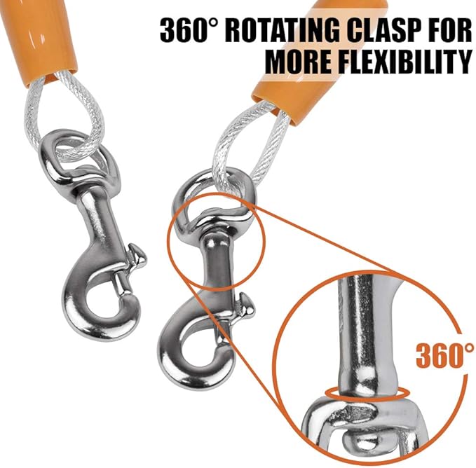 BV Dog Tie Out Cable 25 Feet - Heavy Duty Dog Lead Up to 90 Pounds - Reflective & Rust-Free with Quick Release Swivel Clips & 360° Rotating Clasp - Tangle-Free Dogs Runner for Yard (Silver, Pair)-PawvioPets