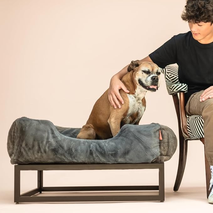FUZI Luxury Aesthetic Dog Bed for Large Dogs with Washable Cover, Pet Couch, Pet Bed with Sides, Non-Slip Bottom, Soft and Durable Calming Dog Bed, Large 35.6x28.5x9.5 Dark Grey-PawvioPets