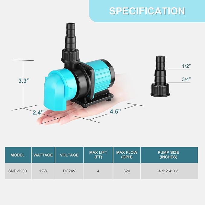 320GPH Mini Aquarium DC Water Pump with Controller, DC24V 12W Submersible Return Pump for Fish Tank,for 20g to 50g nano desktop Aquariums,Fountains,Sump,Hydroponic-PawvioPets