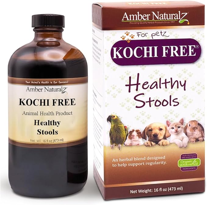 Amber NaturalZ Kochi Free Herbal Supplement for Dogs, Cats, Birds, Rabbits, and Guinea Pigs | Supports Healthy Bowel Function | Natural Aid for Digestive Balance | 16 Fluid Ounce Glass Bottle-PawvioPets