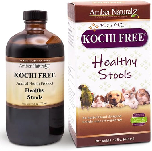 Amber NaturalZ Kochi Free Herbal Supplement for Dogs, Cats, Birds, Rabbits, and Guinea Pigs | Supports Healthy Bowel Function | Natural Aid for Digestive Balance | 16 Fluid Ounce Glass Bottle-PawvioPets