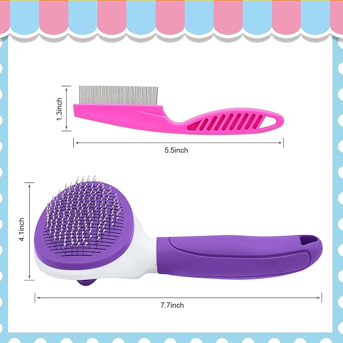 Cat Brush for Shedding, Cat Hair Brush with Release Button for Indoor Cats Dogs Self Cleaning Grooming(Purple)-PawvioPets