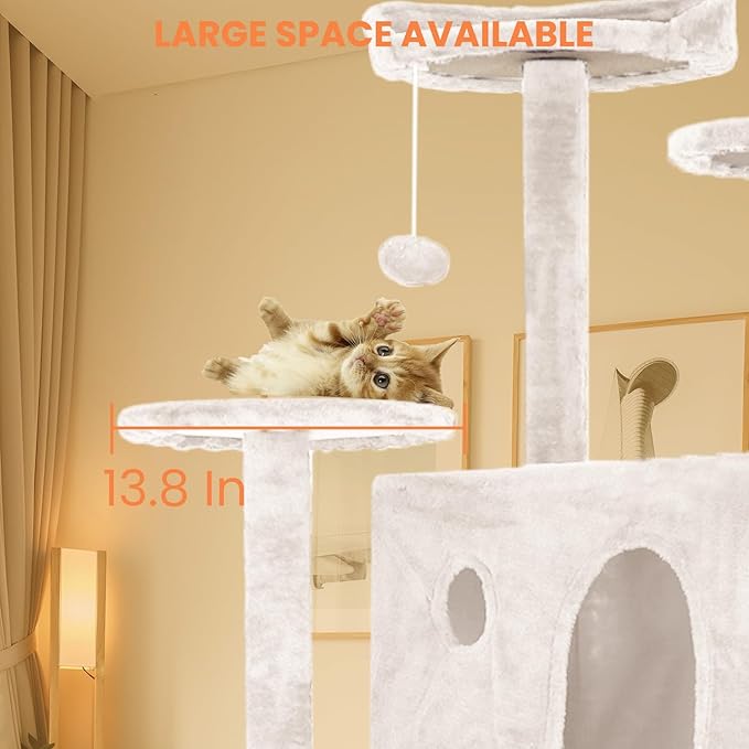 54.7 inches Cat Tower for Indoor Cats, Multi-Level Cat Condos with Scratching Posts, Hanging Toys, Beige-PawvioPets