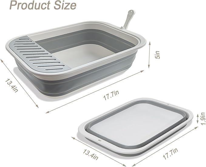 Collapsible Small Cat Litter Box,Kitten Open Potty Pan with Scoop Cat Toilet with Falling Sand Pedal Low Entrance Foldable Kittens Travel Litter Box Blue-PawvioPets