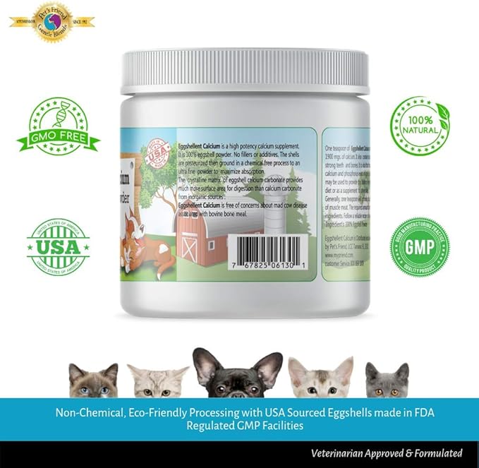 Calcium for Dogs and Cats - Fine Eggshell Powder - Strong Hip & Joint Supplement for Dogs and Cats- Dietary Supplement - No Additives - Pet's Friend Eggshellent Calcium 16oz-PawvioPets