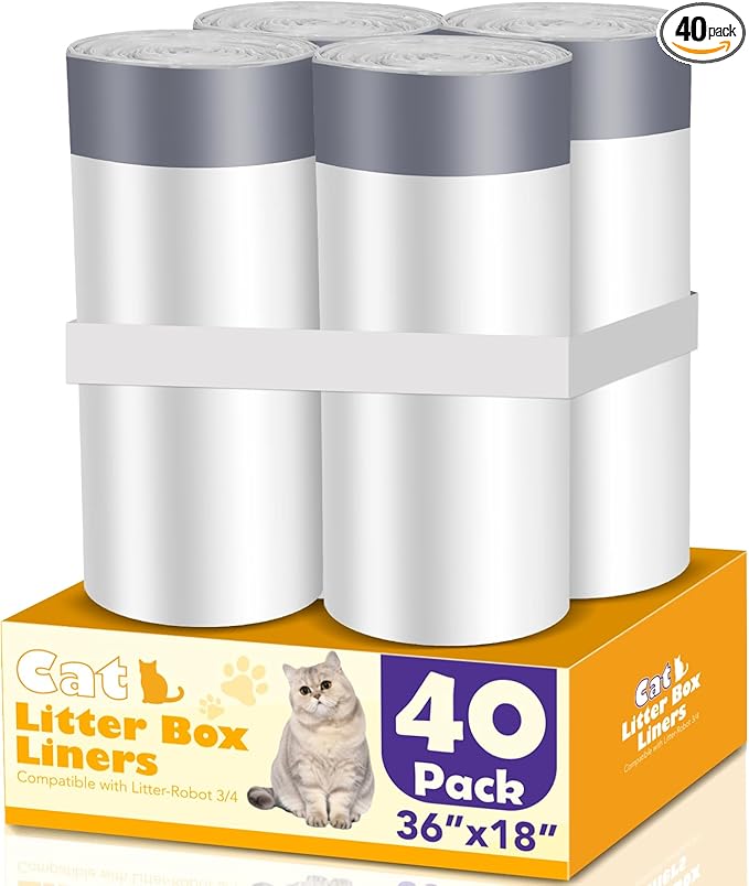 40 Count Cat Litter Liners Large, Jumbo Drawstring Extra Durable Pet Cat Pan Liners Extra-Thick Kitty Litter Box Bag 36" x 19"-PawvioPets