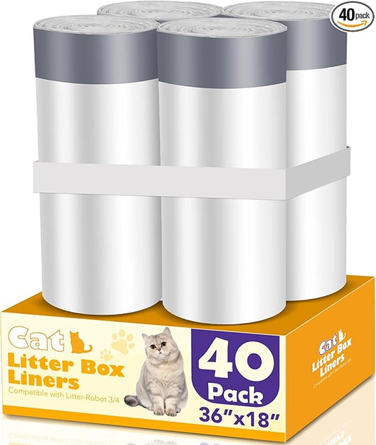 40 Count Cat Litter Liners Large, Jumbo Drawstring Extra Durable Pet Cat Pan Liners Extra-Thick Kitty Litter Box Bag 36" x 19"-PawvioPets