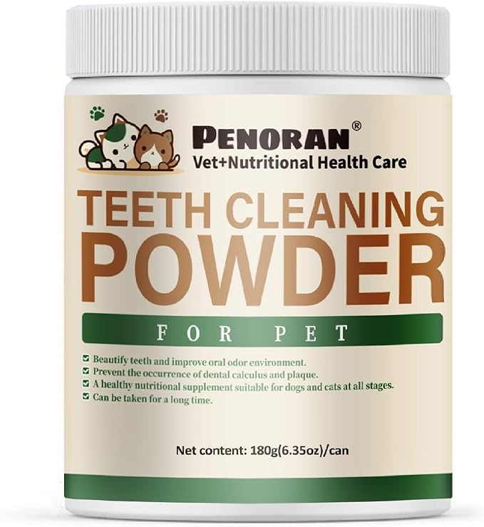 Dog Dental Powder, 6 oz, Dog Teeth Cleaning Powder & Cat Breath Freshener, Plaque Off Pet Tooth Cleaning - Combating Dental Plaque, Tartar Cleaning and Removal, Fighting Bad Breath, Oral Care-PawvioPets