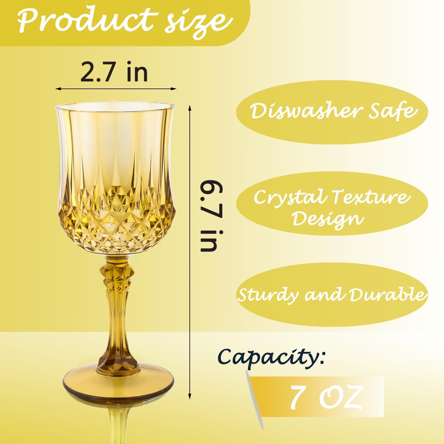 Plastic Wine Glasses，Plastic Goblets Vintage Style Cordial Drinking Glasses for Wedding Reception, Grand Event Party Supplies (48, Gold)