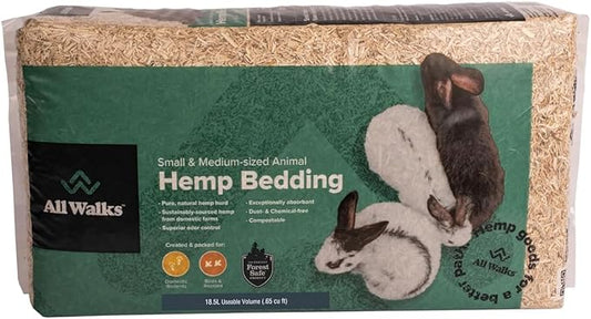 All Walks 18.5 Liter 100% Natural Hemp Bedding - Odor Control, Dust-Free, Chemical-Free, for Chicken Coops, Hamsters, Rabbits & Small Animals, Biodegradable, Made in USA, Highly Absorbent-PawvioPets