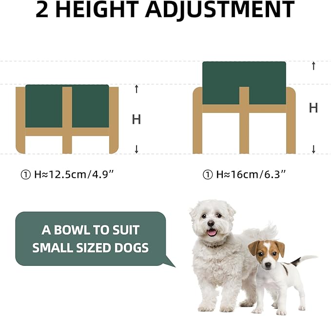 Ceramic Raised Double Bowls Set with Stand, 2 Heights Elevated, Food & Water Bowls for Small Breed Dogs, Weighted Dog Dishes, Pet Bowl(6.1'',28.7oz, Green)-PawvioPets